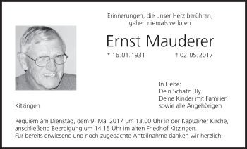 Anzeige von Ernst Mauderer von MGO
