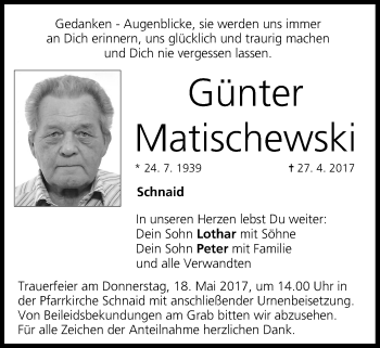 Anzeige von Günter Matischewski von MGO