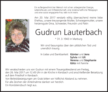 Anzeige von Gudrun Lauterbach von MGO