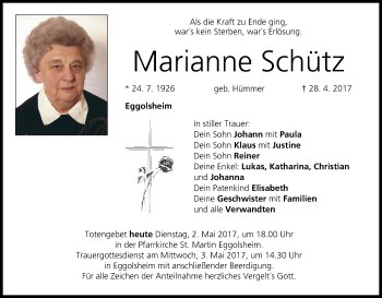 Anzeige von Marianne Schütz von MGO