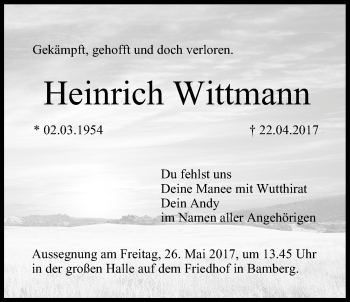 Anzeige von Heinrich Wittmann von MGO