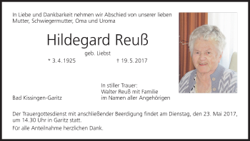 Anzeige von Hildegard Reuß von MGO