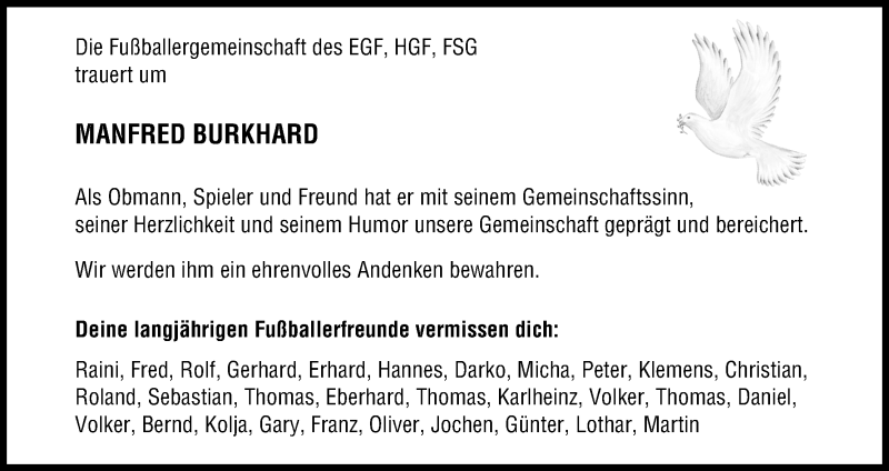 Traueranzeige für Manfred Burkhard vom 30.05.2017 aus MGO