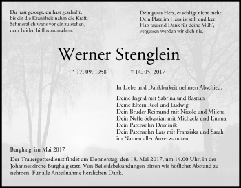 Anzeige von Werner Stenglein von MGO