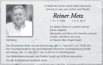 Anzeige von Reiner Metz von MGO