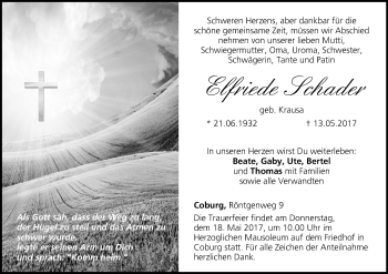 Anzeige von Elfriede Schader von MGO