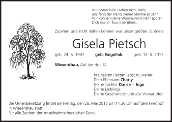 Anzeige von Gisela Pietsch von MGO