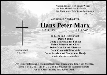 Anzeige von Hans Peter Marx von MGO