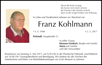 Anzeige von Franz Kohlmann von MGO