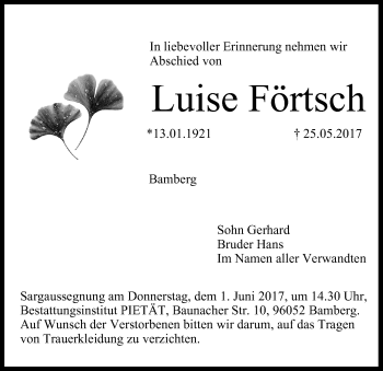 Anzeige von Luise Förtsch von MGO