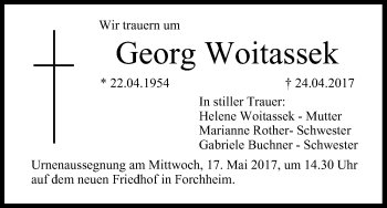 Anzeige von Georg Woitassek von MGO