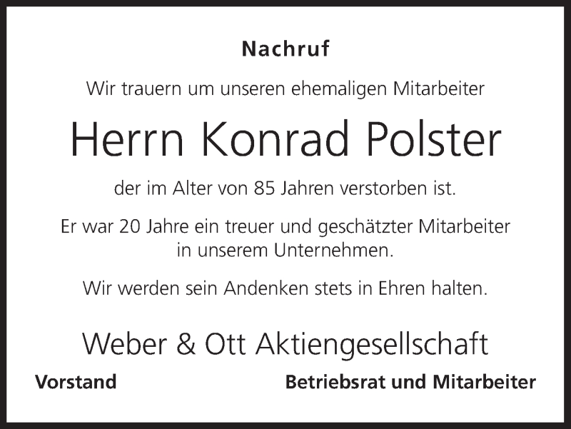 Traueranzeige für Konrad Polster vom 03.05.2017 aus MGO