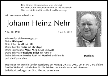 Anzeige von Johann Heinz Nehr von MGO