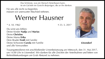 Anzeige von Werner Hausner von MGO