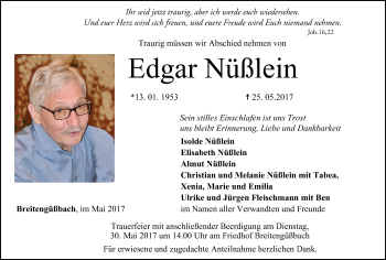 Anzeige von Edgar Nüßlein von MGO
