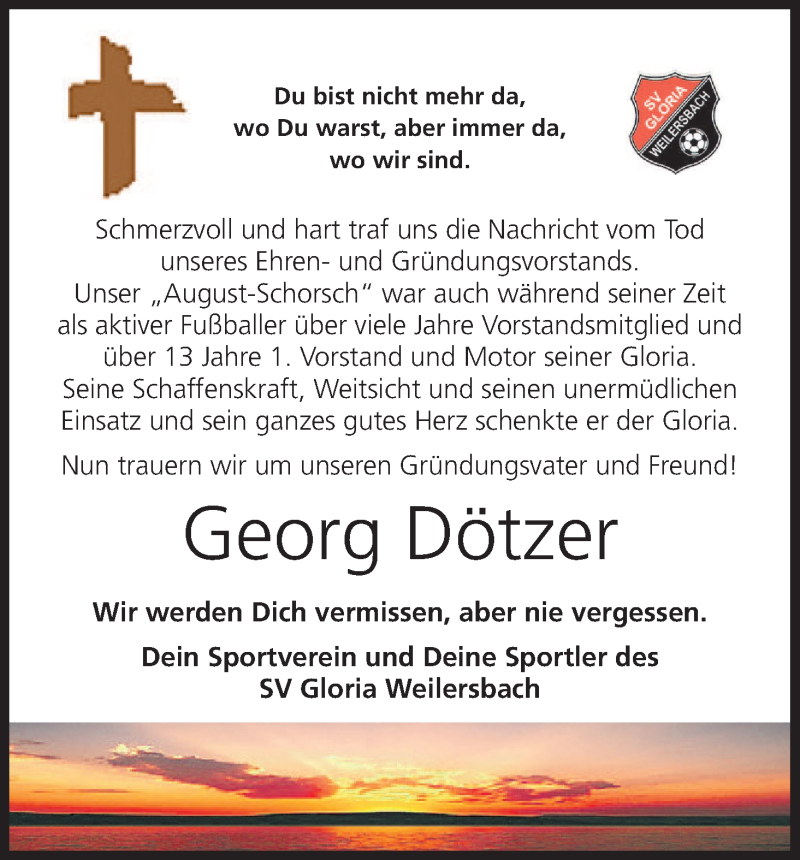 Traueranzeige für Georg Dötzer vom 27.05.2017 aus MGO