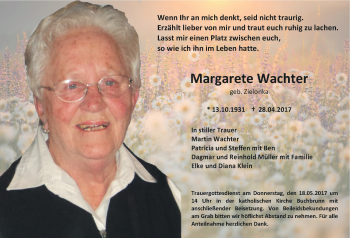 Anzeige von Margarete Wachter von MGO
