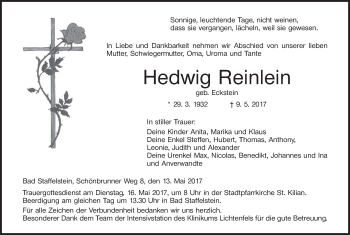 Anzeige von Hedwig Reinlein von MGO