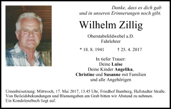 Anzeige von Wilhelm Zillig von MGO