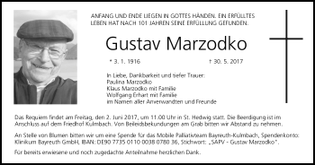 Anzeige von Gustav Marzodko von MGO