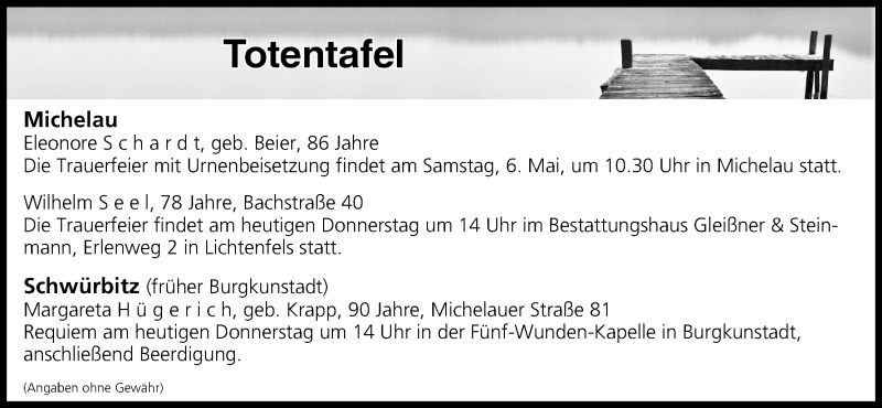  Traueranzeige für Totentafel vom 04.05.2017 vom 04.05.2017 aus MGO