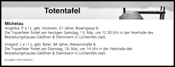 Anzeige von Totentafel vom 13.05.2017 von MGO