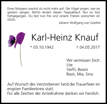 Anzeige von Karl-Heinz Knauf von MGO