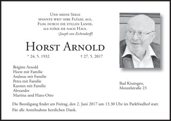 Anzeige von Horst Arnold von MGO