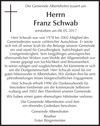 Anzeige von Franz Schwab von MGO