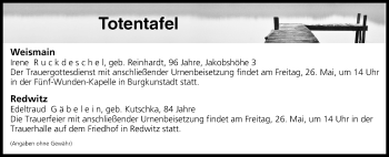 Anzeige von Totentafel vom 24.05.2017 von MGO