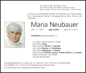 Anzeige von Maria Neubauer von MGO