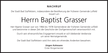 Anzeige von Baptist Grasser von MGO
