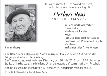 Anzeige von Herbert Reus von MGO