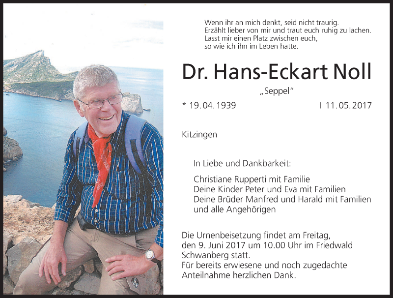  Traueranzeige für Hans-Eckart Noll vom 20.05.2017 aus MGO