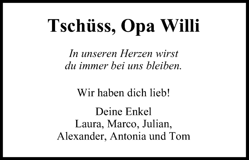  Traueranzeige für Willi  vom 15.05.2017 aus MGO