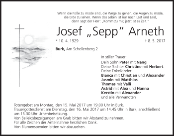 Anzeige von Josef Arneth von MGO