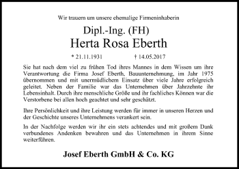 Anzeige von Herta Rosa Eberth von MGO
