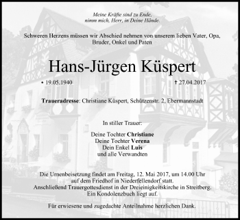 Anzeige von Hans-Jürgen Küspert von MGO