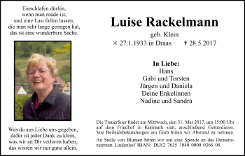 Anzeige von Luise Rackelmann von MGO
