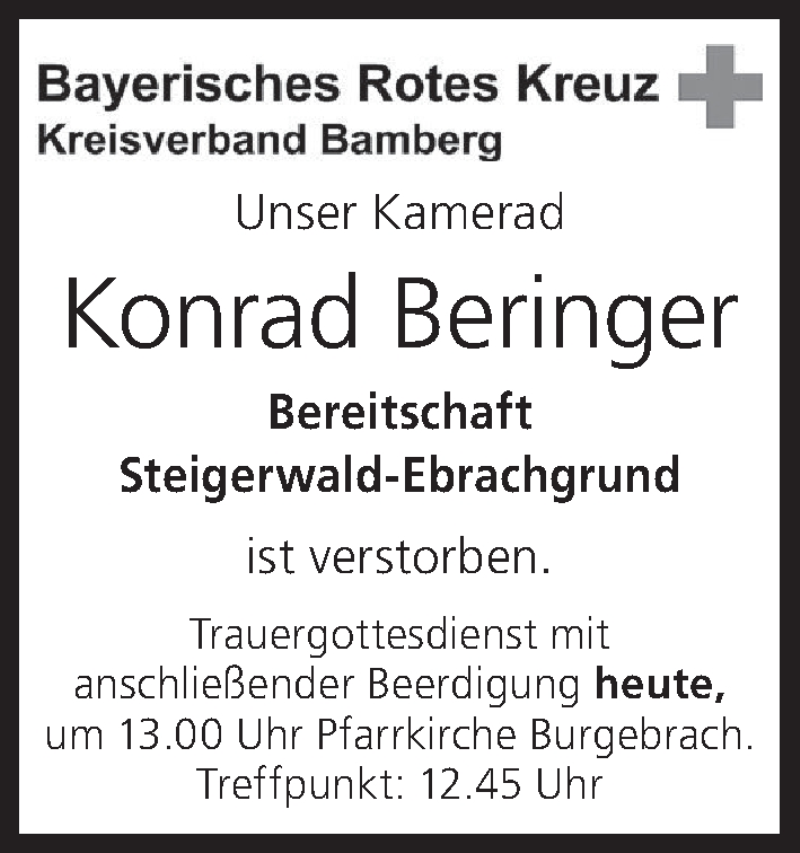  Traueranzeige für Konrad Beringer vom 22.05.2017 aus MGO