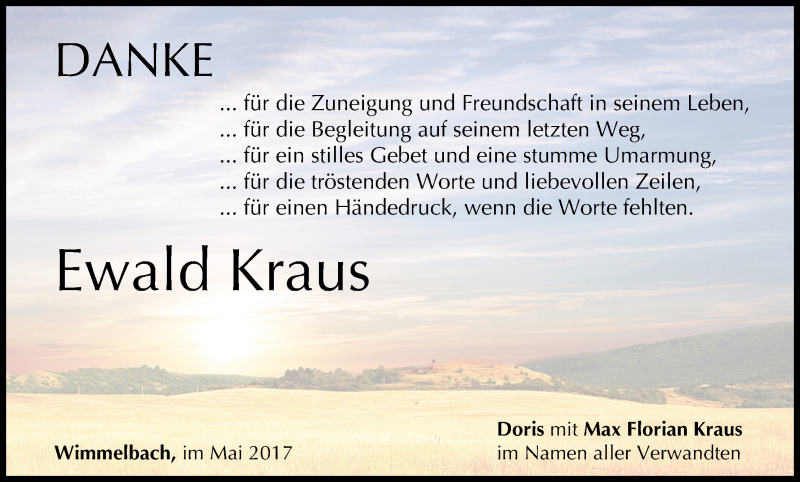  Traueranzeige für Ewald Kraus vom 13.05.2017 aus MGO