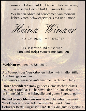 Anzeige von Heinz Winzer von MGO