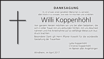 Anzeige von Willi Koppenhöhl von MGO