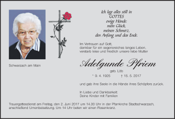 Anzeige von Adelgunde Pfriem von MGO