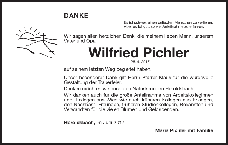  Traueranzeige für Wilfried Pichler vom 24.06.2017 aus MGO