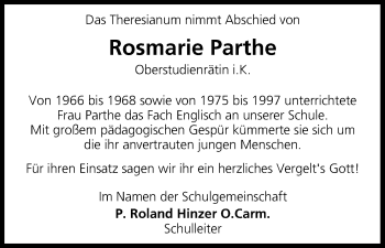 Anzeige von Rosmarie Parthe von MGO