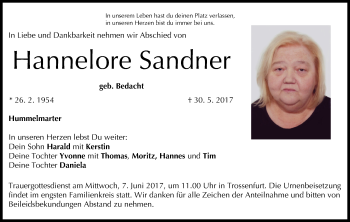 Anzeige von Hannelore Sandner von MGO
