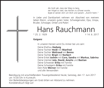 Anzeige von Hans Rauchmann von MGO