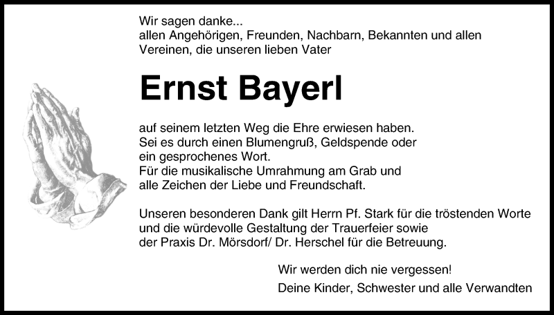  Traueranzeige für Ernst Bayerl vom 03.06.2017 aus MGO