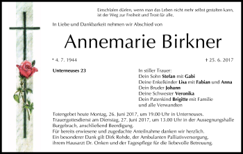 Anzeige von Annemarie Birkner von MGO